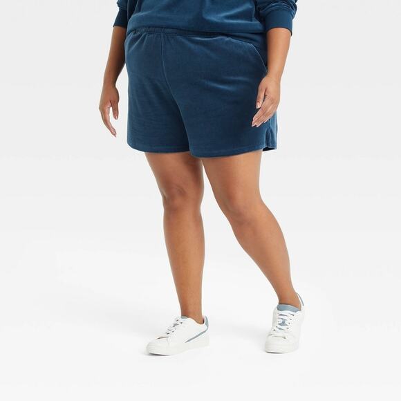 Ava & Viv Pants - Velour High Rise Shorts Ava & Viv Pull‎ On Navy Blue 4X Plus Regular Fit Lounge